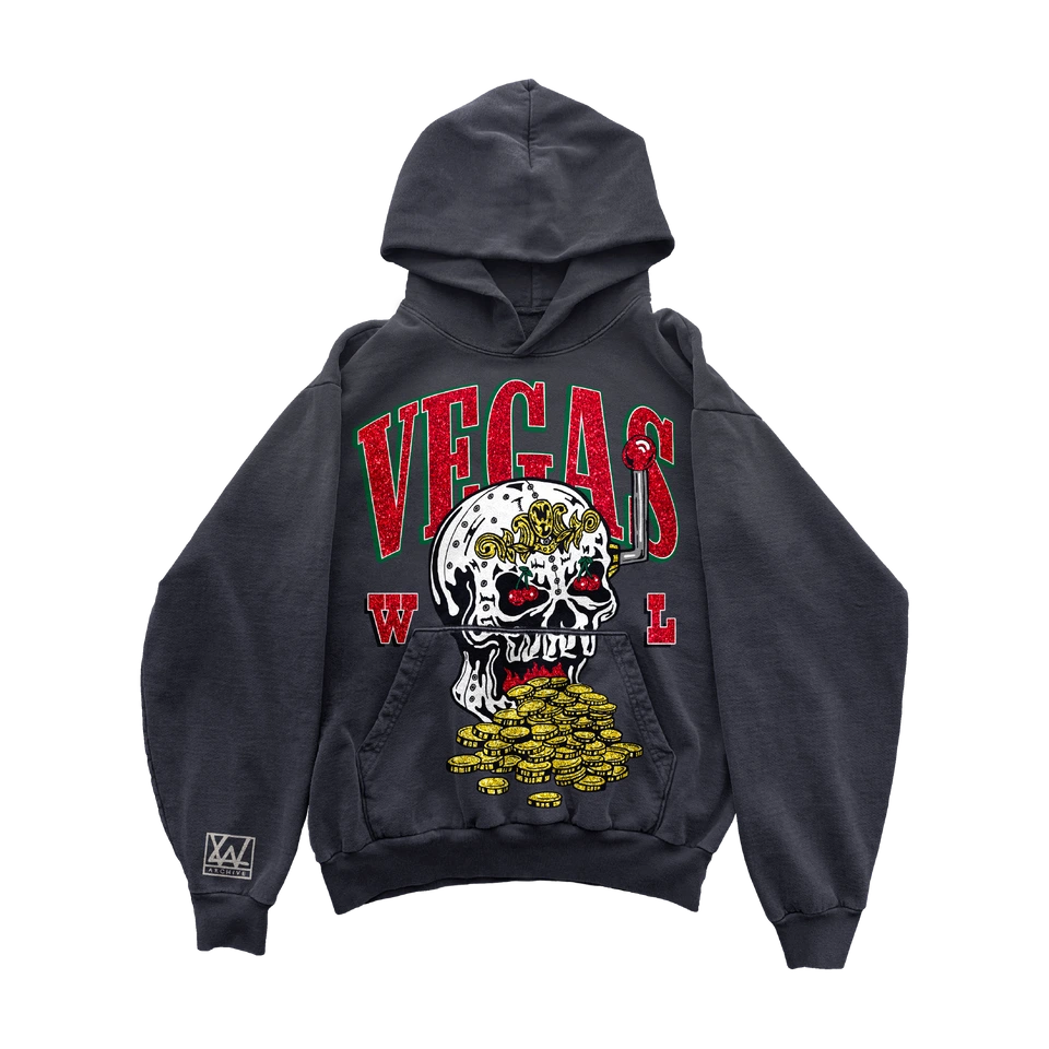 Skull Slot Bling Bling Hoodie – Vintage Black Skull Slot Bling Bling Hoodie – Vintage Black